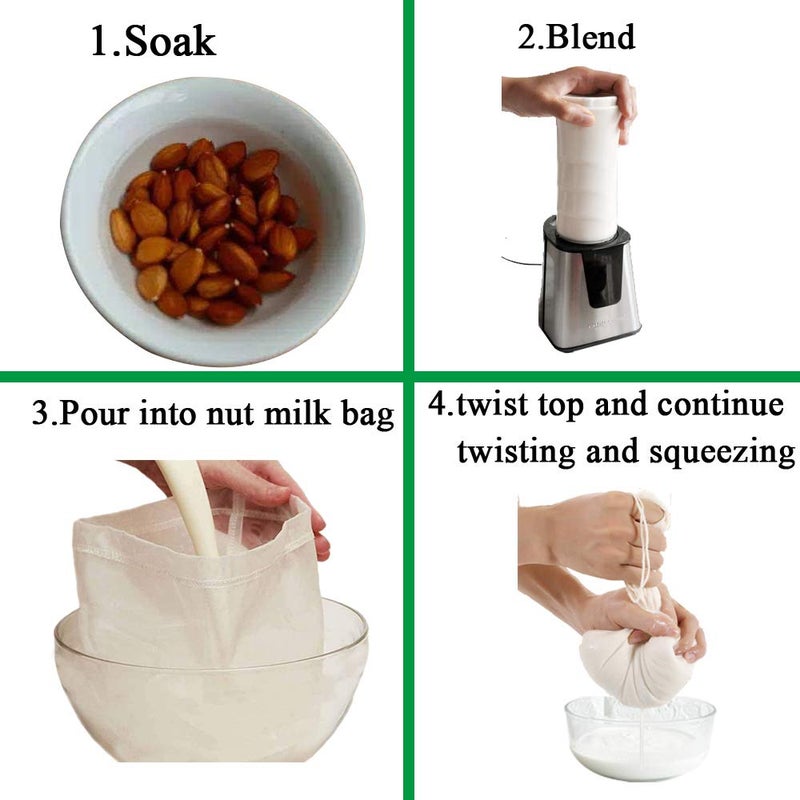 Carrollar Nut Milk Bag, Pro Quality Multiple Usage Reusable Food Strainer, Cold Brew Coffee Bag Cheese Cloth, Ultra Fine Nylon Mesh Food Grade for Almond/Soy Milk, Juice, Coffee, Tea, 12"x12" - Image 2